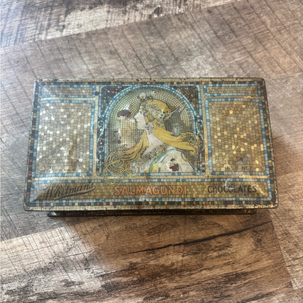 Vintage 1920'S WHITMAN SALMAGUNDI CHOCOLATE TIN BOX ART NOUVEAU
